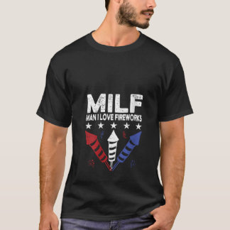 T-shirt Femmes Rétro MILF Homme I Love Fireworks Funny Ame