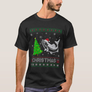 T-shirt Femmes Saumon Xmas Arbre Éclairage de Noël moche V