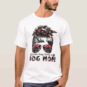 T-shirt Femmes Terre-Neuve Chien Maman Messy Bun Lunettes