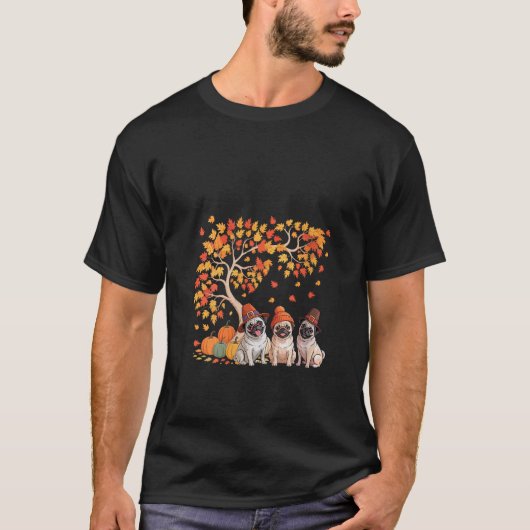 T-shirt Femmes Trois Mignons Carlins Citrouilles Sous L'Ar (Devant)