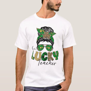 T-shirt Femmes Un Professeur Lucky Messy Bun Leopard St Pa
