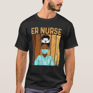 T-shirt Femmes Vintage Noir ER Infirmière Fierté Afro Noir