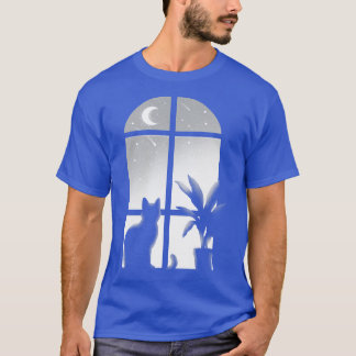 T-shirt Fenêtre de chat Kitty look étoiles nuit infinie be