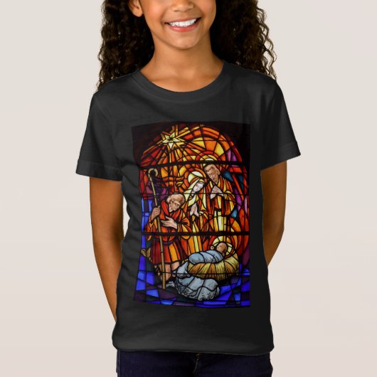 T-Shirt Fenêtre en verre tendu Nativité Noël Enfant (Devant)