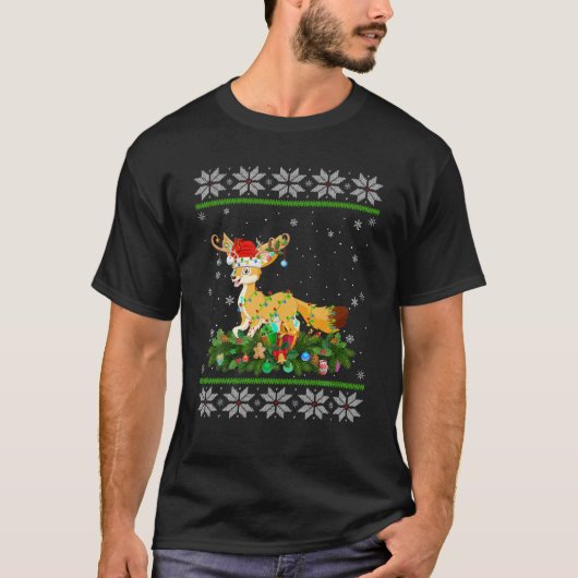 T-shirt Fennec Fox lumières de Noël Reindeer Santa Hat Ugl (Devant)
