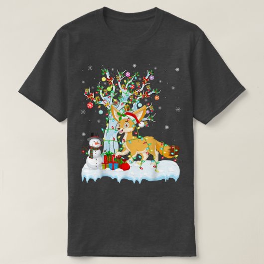 T-shirt Fennec Fox Xmas Tree Lighting Santa Hat Fennec Fox (Design devant)