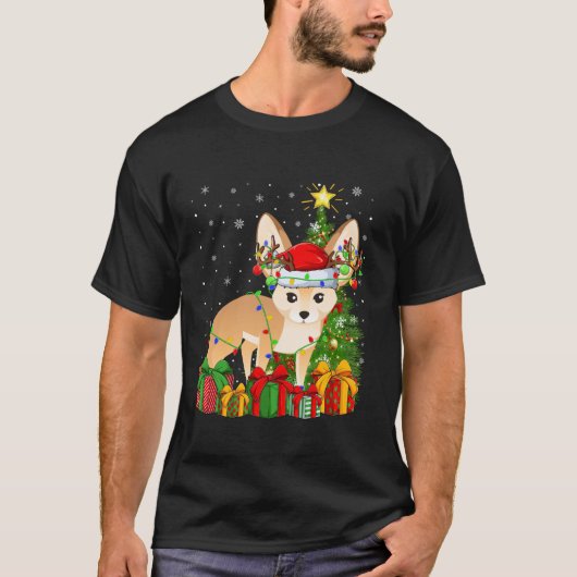 T-shirt Fennec Fox Xmas Tree Lighting Santa Hat Fennec Fox (Devant)