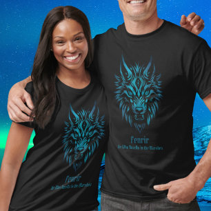 T-shirt Fenrir Fenris nordic Wolf visage bleu