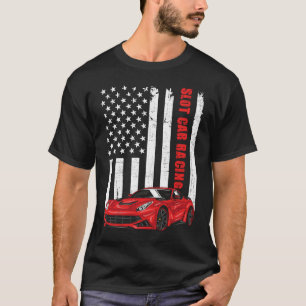 T-shirt Fente Voiture Racing USA Drapeau américain Voiture
