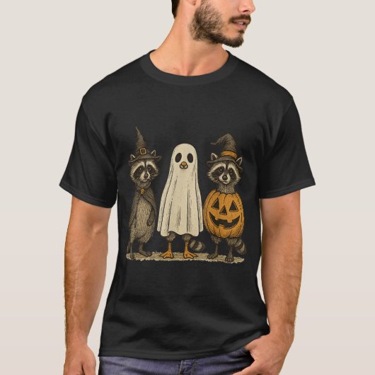 T-shirt Feral Boo Ghost Racoon Halloween Costume Éffrayant (Devant)