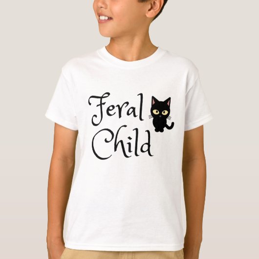 T-shirt Feral Child with Black Cat Design (Devant)