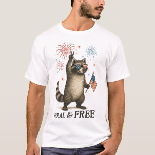 T-shirt Feral Mais Fireworks Gratuit Feral Raccoon 4 juill