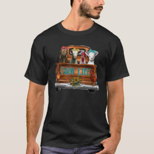 T-shirt Ferme Animale Mignonne Sur Camion Vache Cochon Pou