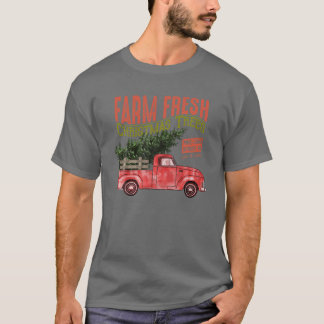 T-shirt Ferme Fraîches de Noël Arbres Rouge Camion Corresp