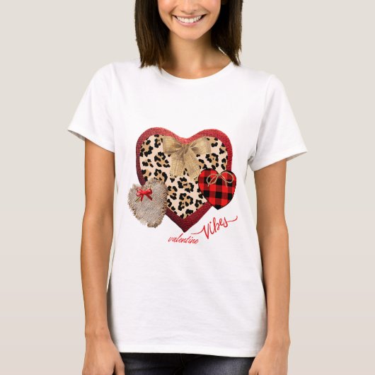 T-shirt Ferme Valentine Coeurs Plaid Cheetah Burlap (Devant)
