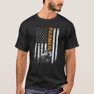 T-shirt Ferme vintage American Flag Tractor Farmer Rancher