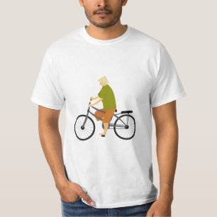 T-shirt fermier à vélo et souriant