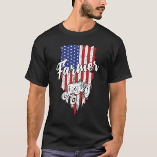 T-shirt Fermier américain Drapeau Rétro Tracteur agricole 