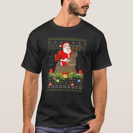 T-shirt Ferret Ugly Santa Riding Ferret Christmas (Devant)
