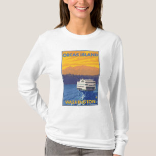 T-shirt Ferry et montagnes - orques île, Washington