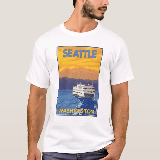 T-shirt Ferry et montagnes - Seattle, Washington (Devant)