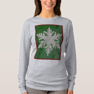 T-shirt Festif Green Snowflake Hiver long manche