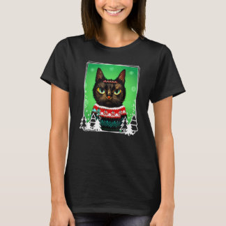T-shirt Festive Cat Wearing a Christmas Ugly Sweater Kitt