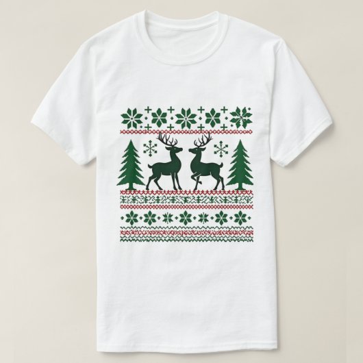 T-shirt Festive Nordic Reindeer Pattern Men's Christmas (Design devant)