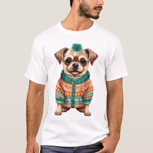 T-shirt Festive Pup dans la magie du pull (Devant)