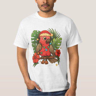 T-shirt Festive Red Parrot with Tropical Christmas Lights