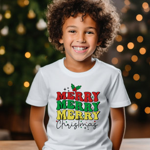 T-SHIRT FESTIVE RETRO MERRY CHRISTMAS FAMILLE
