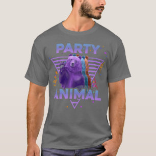 T-shirt FÊTE ANIMAL Funny Grizzly Ours Vintage 80s Vaporw