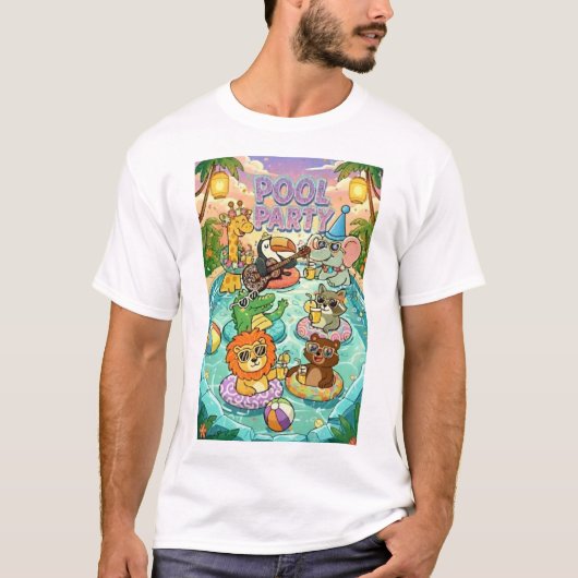 T-shirt Fête Animale au Piscine (Devant)