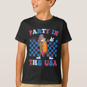 T-shirt Fête Aux États-Unis Dabbing Hot Dog 4 Juillet Homm