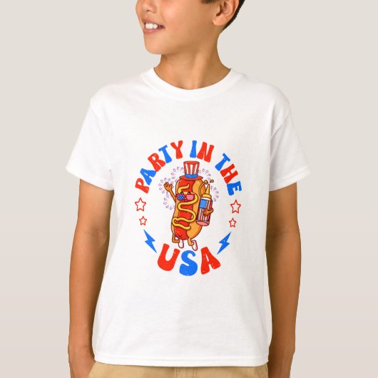 T-shirt Fête Aux Etats-Unis Happy hot dog American Drapeau (Devant)