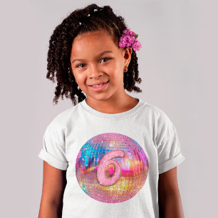 T-shirt Fête d'anniversaire 6 ans Glitter Disco doré rose
