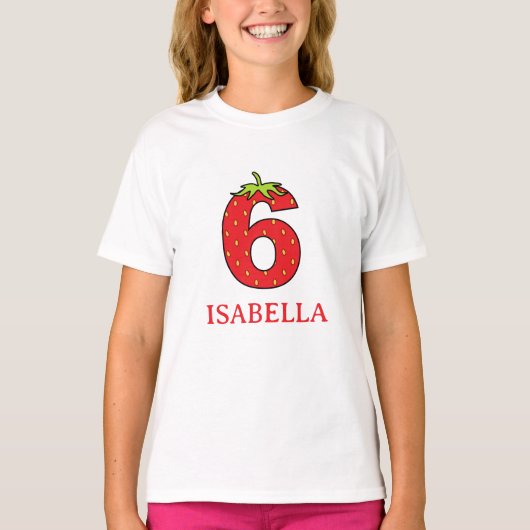T-shirt Fête d'anniversaire 6 ans thème fraise (Devant)