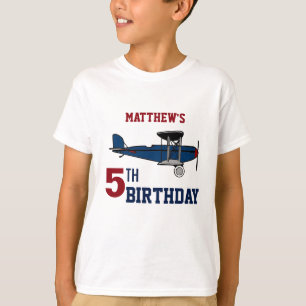 T-shirt Fête d'anniversaire avion rétro bleu vintage