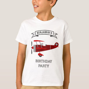 T-shirt Fête d'anniversaire avion rouge rétro vintage