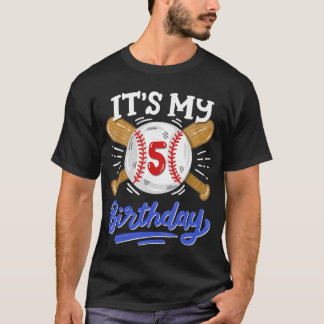 T-shirt Fête d'anniversaire de baseball pour garçons de 5
