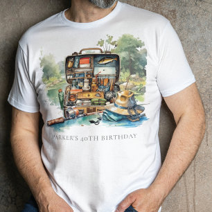 T-shirt Fête d'anniversaire de pêche à l'aquarelle personn