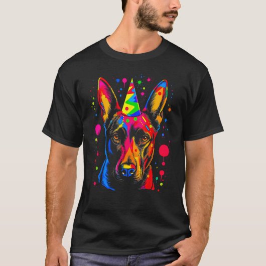 T-shirt Fête d'anniversaire du chien malinois belge (Devant)