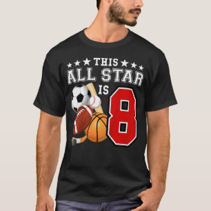 T-shirt Fête d'anniversaire d'une star du sport de 8 ans T