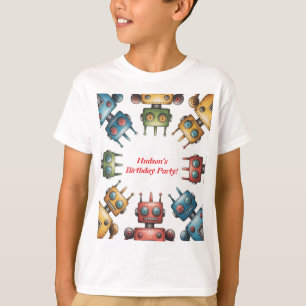 T-shirt Fête d'anniversaire garcon Robots Rétro Colorés