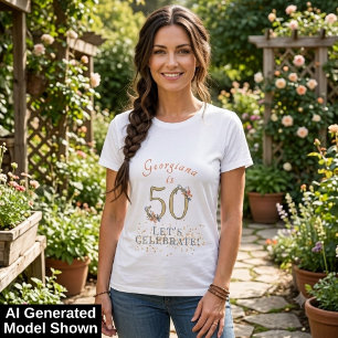 T-shirt Fête d'anniversaire personnalisée 50 ans Boho feui