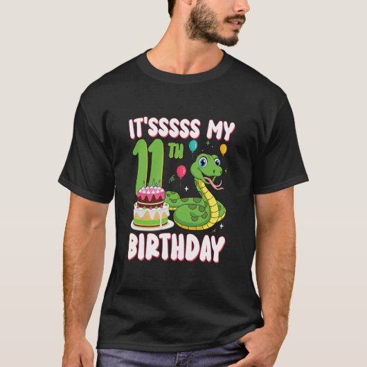 T-shirt Fête d'anniversaire Python 11 ans serpent pour enf (Devant)
