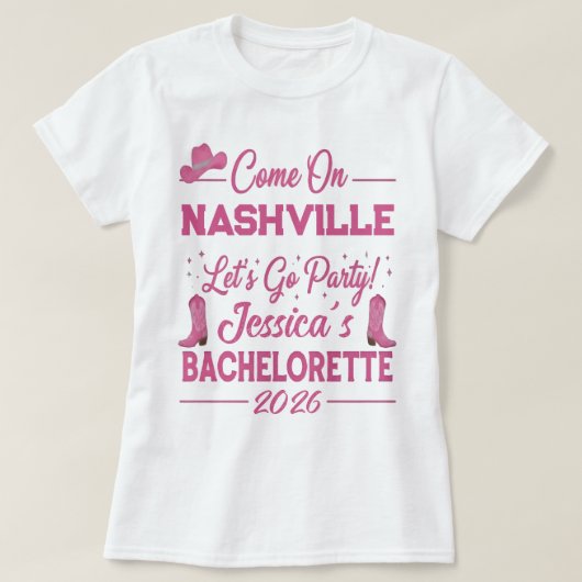 T-shirt Fête de Bachelorette Cow-boy sur mesure Barbiecore (Design devant)