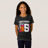 T-Shirt Fête de basket-ball de 5 ans 5e anniversaire fille (Devant entier)