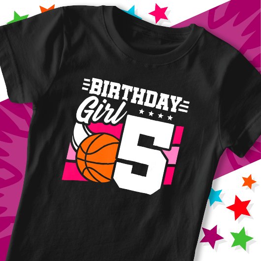 T-Shirt Fête de basket-ball de 5 ans 5e anniversaire fille