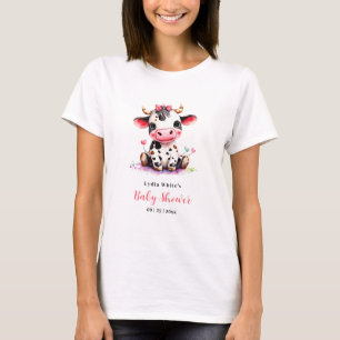 T-shirt Fête de bébé vache minimaliste Rose Fête de bébé f